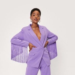 NASTY GAL fringe detail tailored longline blazer (purple). NWT.